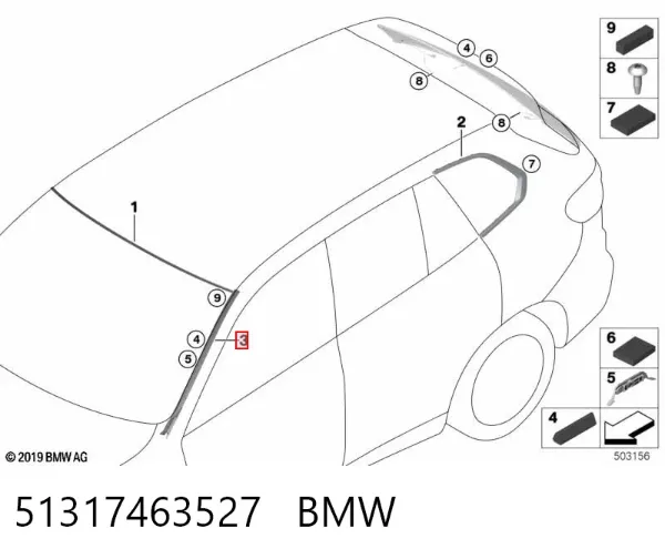 Moldura esquerda de pára-brisas 51317463527 BMW
