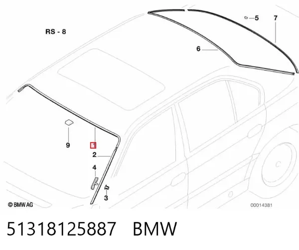 Vedação de pára-brisas superior 51318125887 BMW