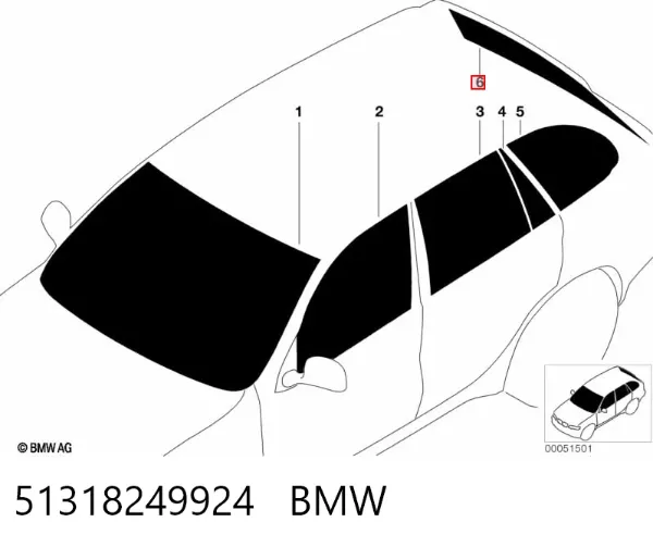 Vidro de porta-malas de 3ª/5ª porta traseira (de tampa de alcapão) 51318249924 BMW