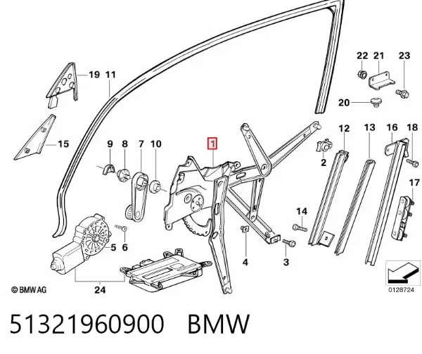 Mecanismo de acionamento de vidro da porta dianteira direita 51321960900 BMW