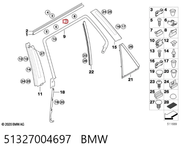 Cápsula (prendedor) de fixação do forro do pára-choque do pára-lama dianteiro 51327004697 BMW