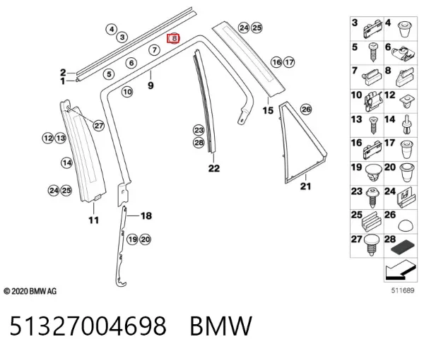 Cápsula (prendedor) de fixação do forro do pára-choque do pára-lama dianteiro 51327004698 BMW