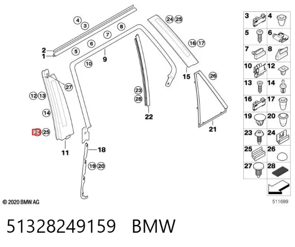 Cápsula (prendedor) de fixação do forro do pára-choque do pára-lama dianteiro 51328249159 BMW