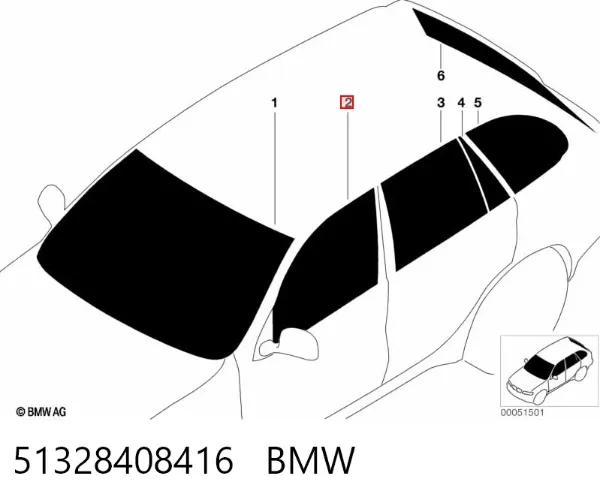 Vidro da porta dianteira direita 51328408416 BMW