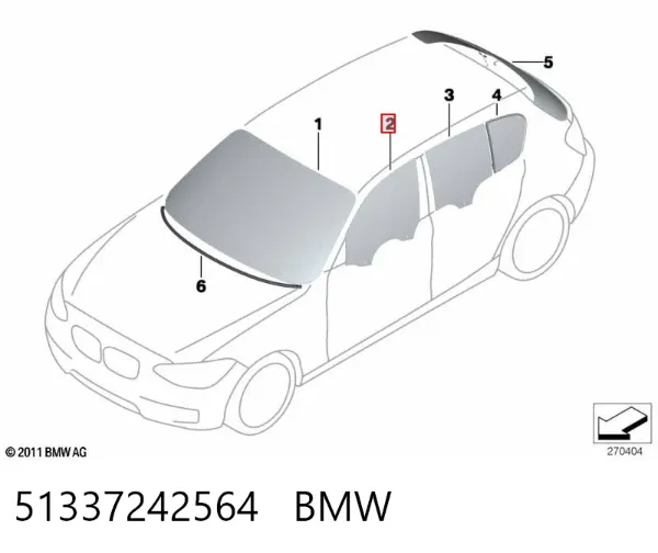 Vidro da porta dianteira direita 51337242564 BMW