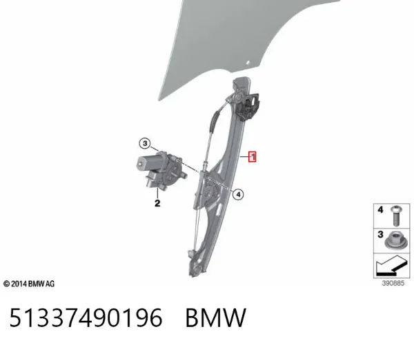 Mecanismo de acionamento de vidro da porta dianteira direita BMW 2 Gran Tourer