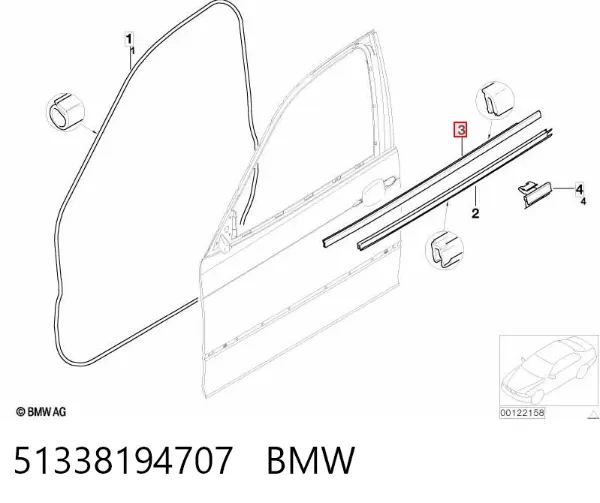 Moldura de vidro deslizante da porta dianteira esquerda 51338194707 BMW