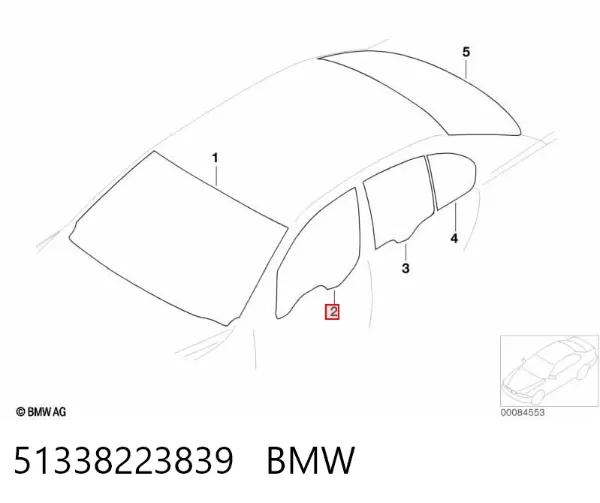 Vidro da porta dianteira esquerda 51338223839 BMW