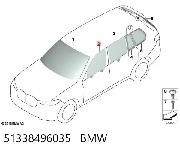 Vidro da porta dianteira esquerda 51338496035 BMW
