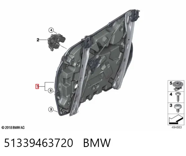 Mecanismo de acionamento de vidro da porta dianteira direita 51339463720 BMW