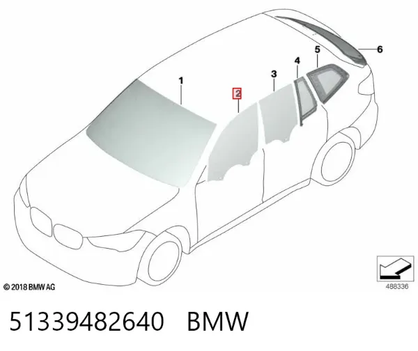 Vidro da porta dianteira direita 51339482640 BMW