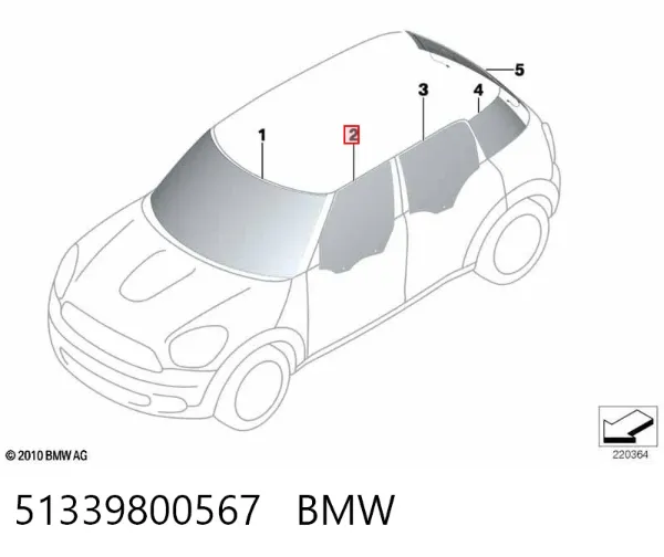 Vidro da porta dianteira esquerda 51339800567 BMW