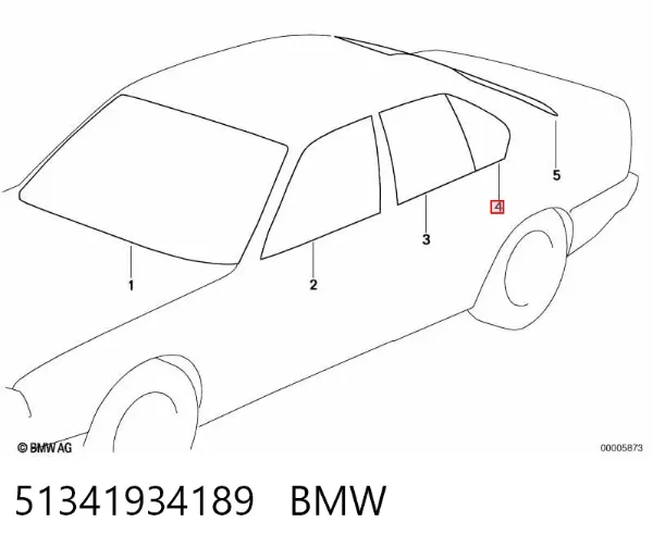 Vidro de janelo da porta traseira esquerda 51341934189 BMW
