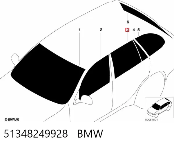 Vidro da porta traseira direita 51348249928 BMW