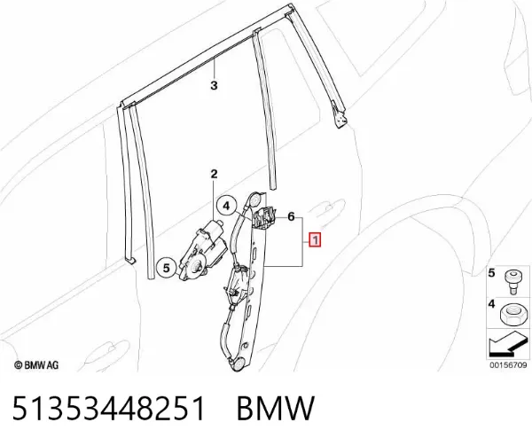 Mecanismo de acionamento de vidro da porta traseira esquerda 51353448251 BMW