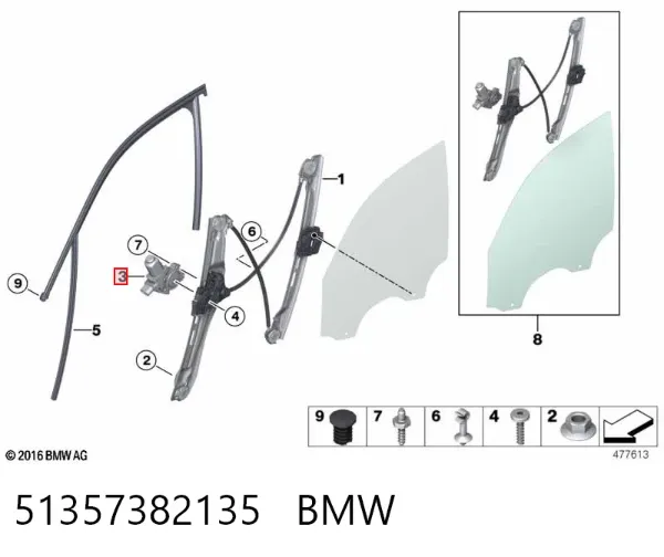Mecanismo de acionamento de vidro da porta dianteira esquerda 51357382135 BMW