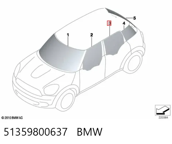 Vidro da porta traseira esquerda 51359800637 BMW