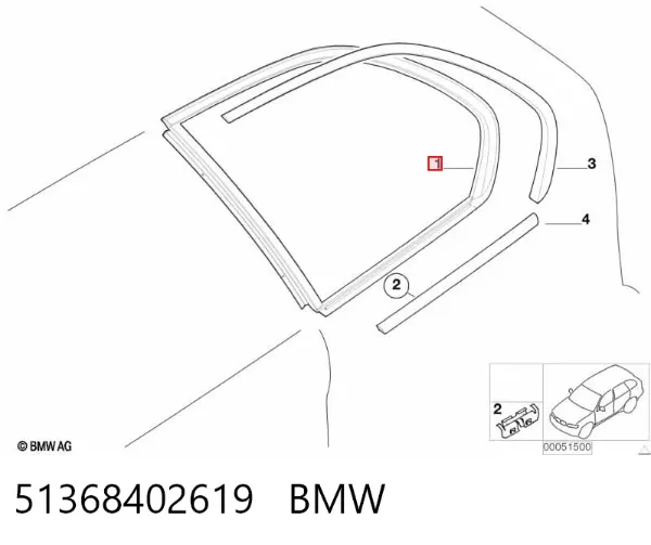 Vidro de carroçaria (da seção de bagagem) direito 51368402619 BMW