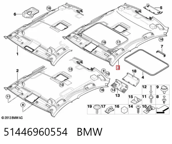 Revestimento do teto 51446960554 BMW