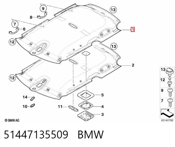 Revestimento do teto 51447135509 BMW