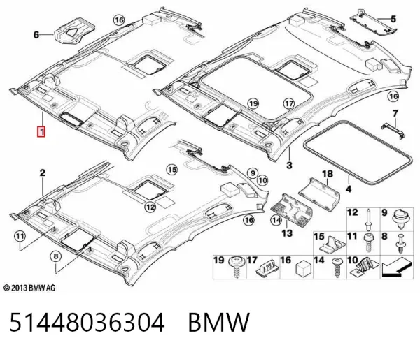 Revestimento do teto 51448036304 BMW