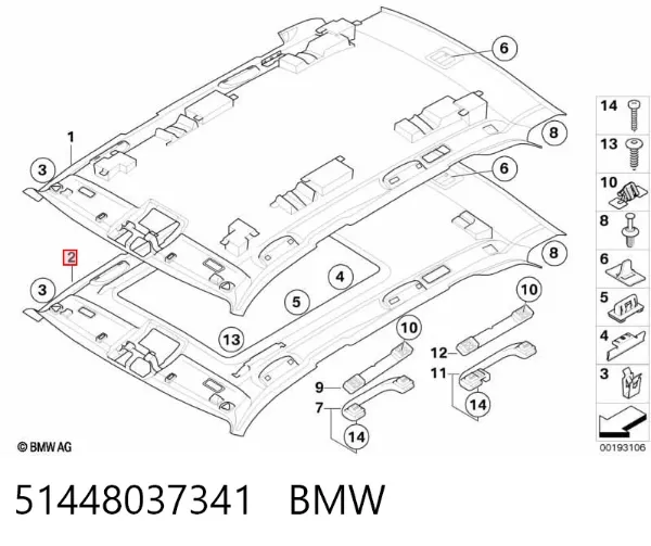 Revestimento do teto 51448037341 BMW