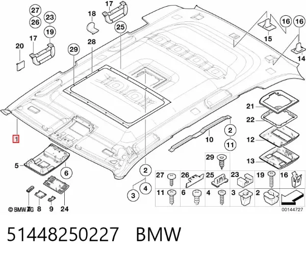 Revestimento do teto 51448250227 BMW