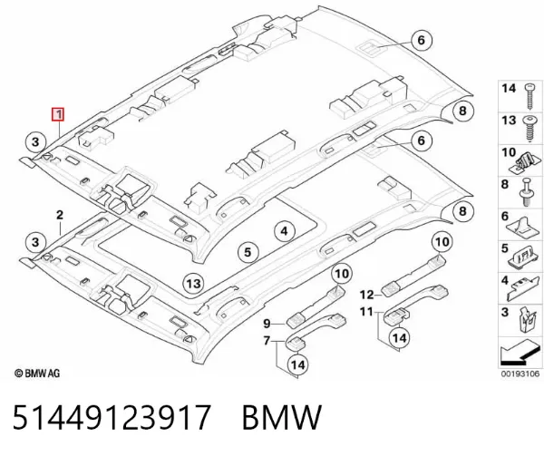 Revestimento do teto 51449123917 BMW