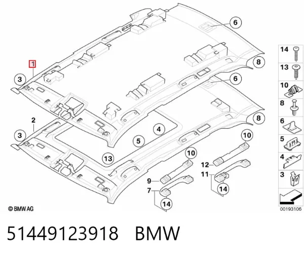Revestimento do teto 51449123918 BMW