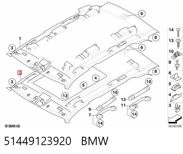 Revestimento do teto 51449123920 BMW