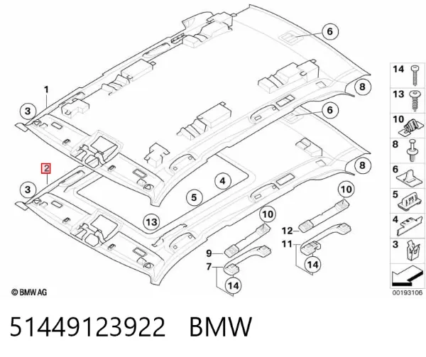 Revestimento do teto 51449123922 BMW