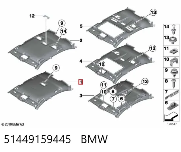 Revestimento do teto 51449159445 BMW