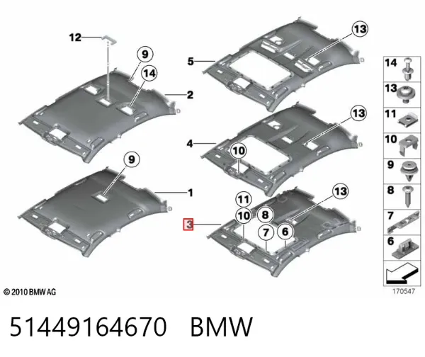 Revestimento do teto 51449164670 BMW