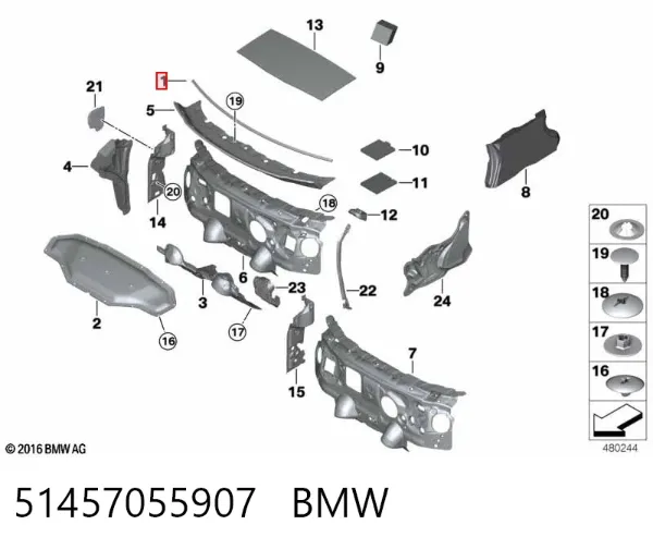 Isolamento contra o ruído do painel de motores 51457055907 BMW