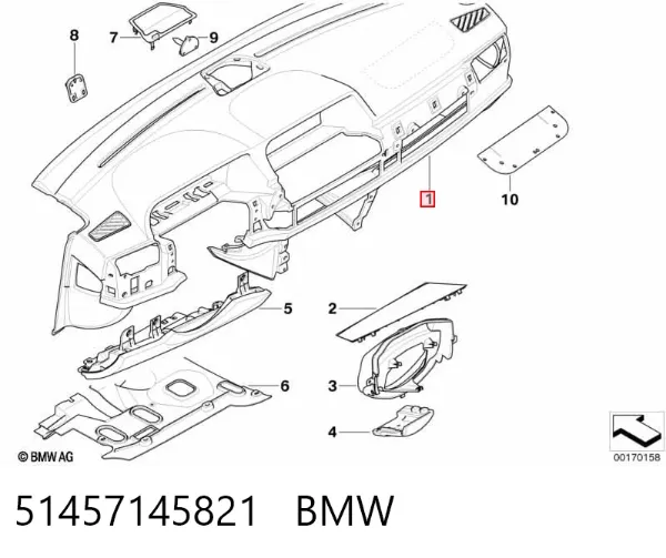 Painel de salão dianteira do "painel de instrumentos" 51457145821 BMW