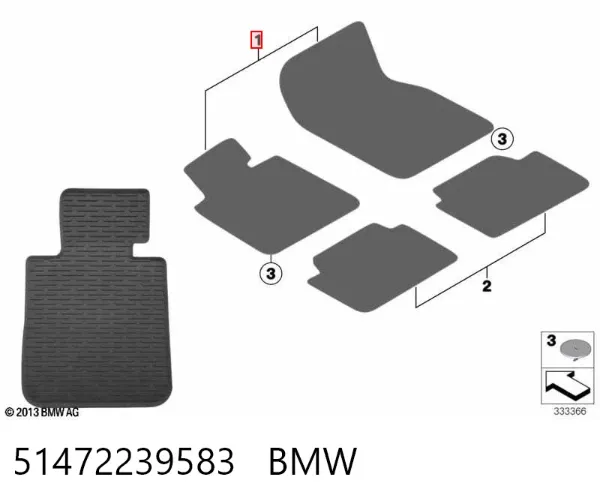 Tapete dianteiro, kit de 2 un. 51472239583 BMW