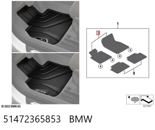 Tapete dianteiro, kit de 2 un. 51472365853 BMW