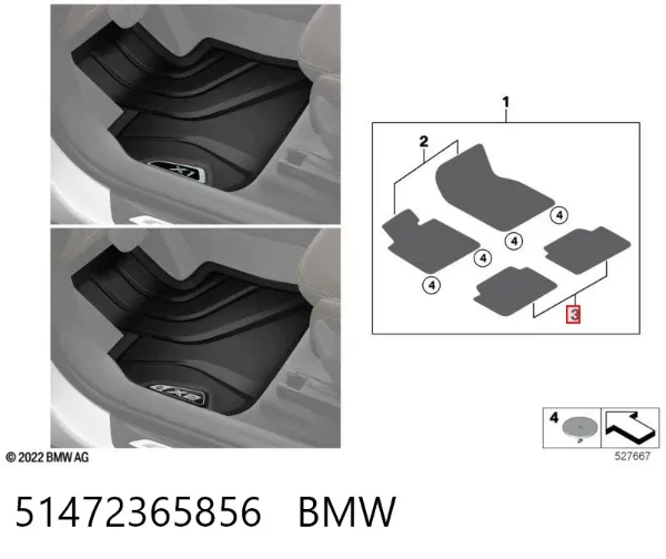 Tapete traseiro, kit de 2 un. 51472365856 BMW