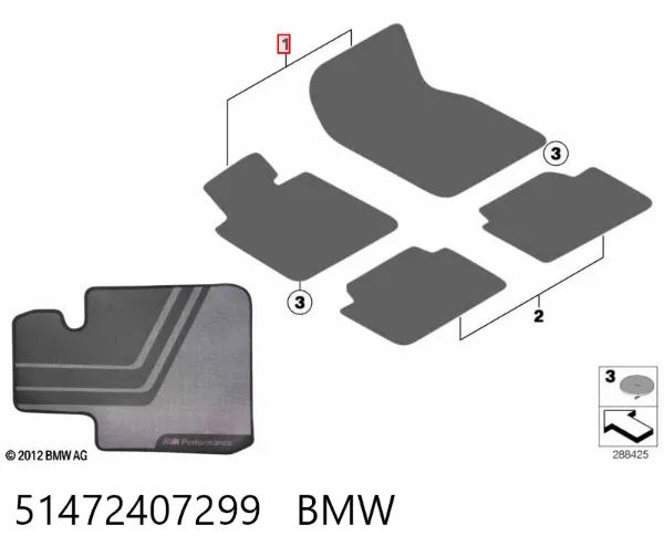 Tapete dianteiro, kit de 2 un. 51472407299 BMW