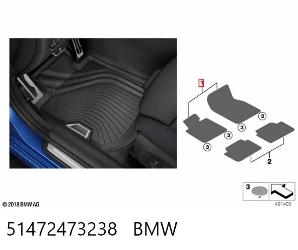 Tapete dianteiro, kit de 2 un. 51472473238 BMW