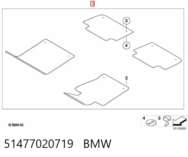 Tapetes dianteiros + traseiros, kit 51477020719 BMW