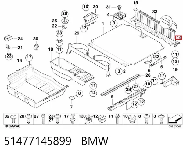 Cobrimento de painel traseiro de porta-malas 51477145899 BMW