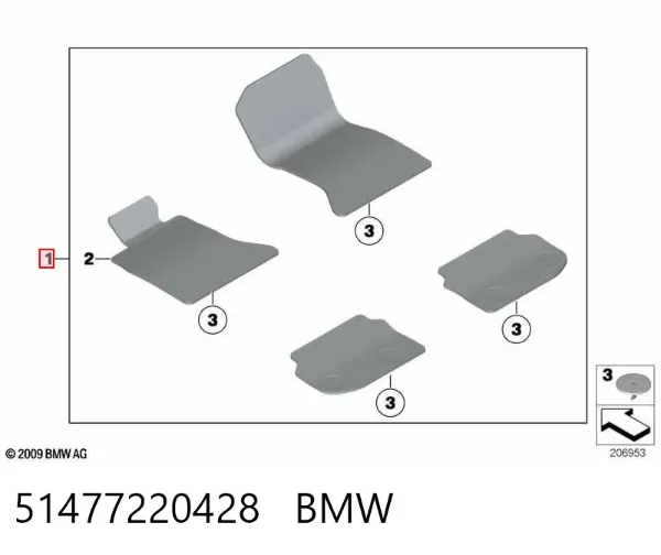 Tapetes dianteiros + traseiros, kit 51477220428 BMW