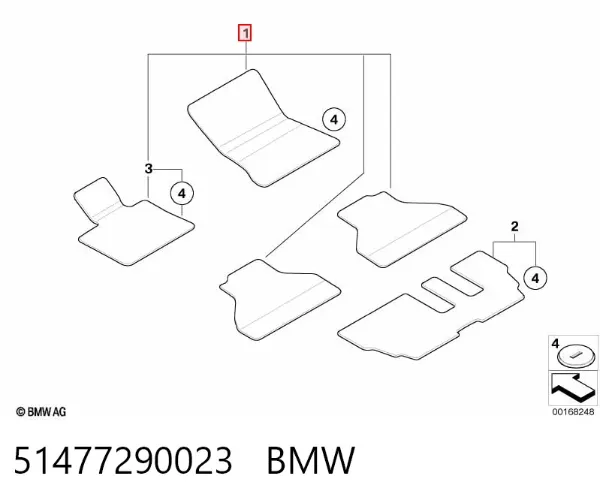 Tapetes dianteiros + traseiros, kit 51477290023 BMW