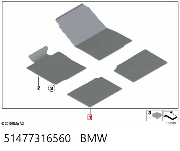 Tapetes dianteiros + traseiros, kit 51477316560 BMW