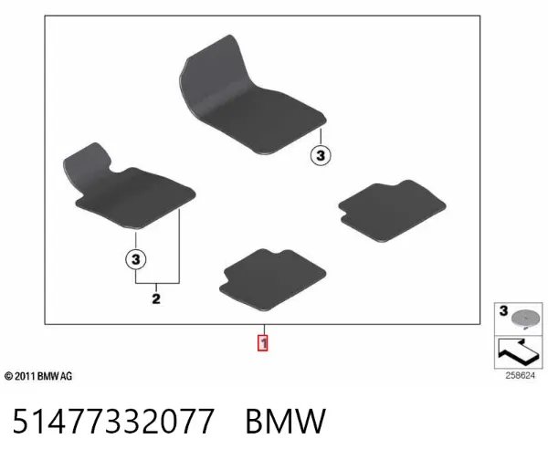 Tapetes dianteiros + traseiros, kit 51477332077 BMW