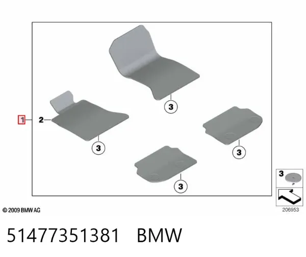 Tapetes dianteiros + traseiros, kit 51477351381 BMW
