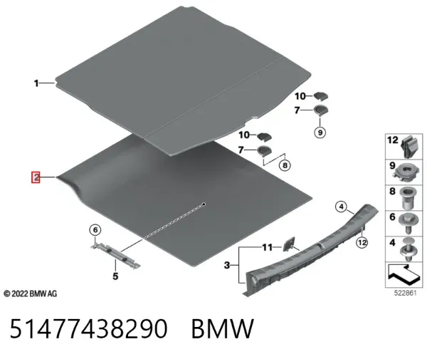 Cobrimento da seção de bagagem inferior 51477438290 BMW