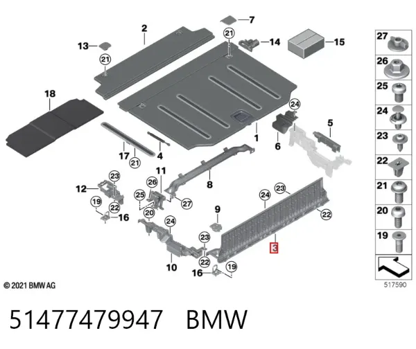 Cobrimento de painel traseiro de porta-malas 51477479947 BMW