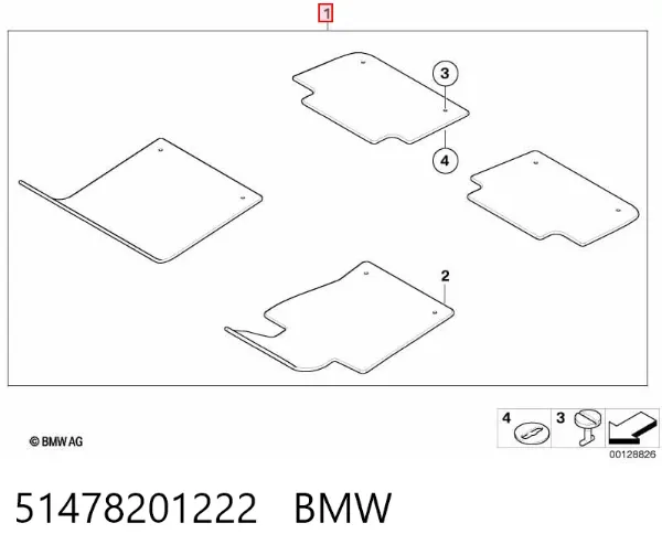 Tapetes dianteiros + traseiros, kit BMW 3 E46